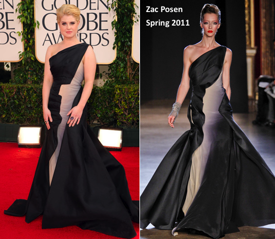 Style reporter Kelly Osbourne wore an elegant Zac Posen gown from the